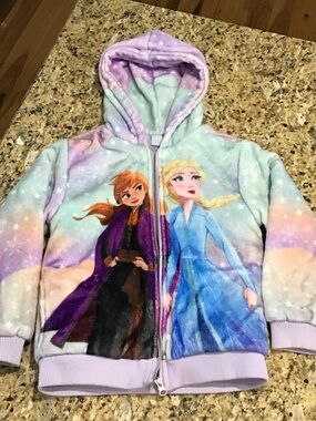 Kids Fuzzy Frozen Purple & Blue Hooded Zip Jacket & Purse Featuring Elsa & Anna